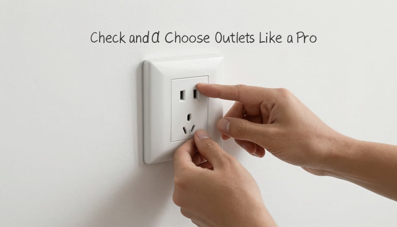 Hand-drawn graphite sketch of a hand carefully testing a normal-looking wall outlet for heat in a simple kitchen setting with a nearby counter, light shading on clean white background.